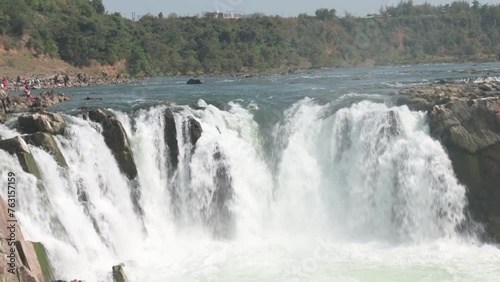 Jabalpur , India -9 February 2024 Beautiful natural view of Dhuandhar Falls on Narmada River at Bhedaghat in Jabalpur Madhya Pradesh india photo