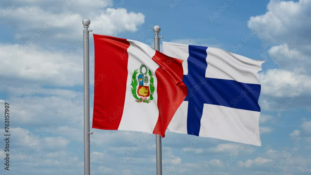 Finland and Peru two flags waving together, looped video, two country relations concept Finland and Peru two flags waving together, looped video, two country relations concept