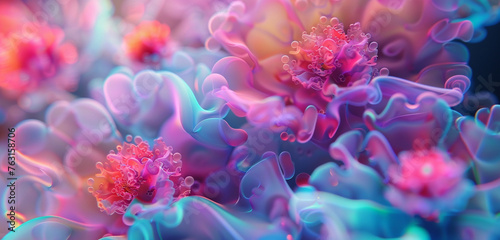 Psychedelic bursts of organic shapes in vivid hues.