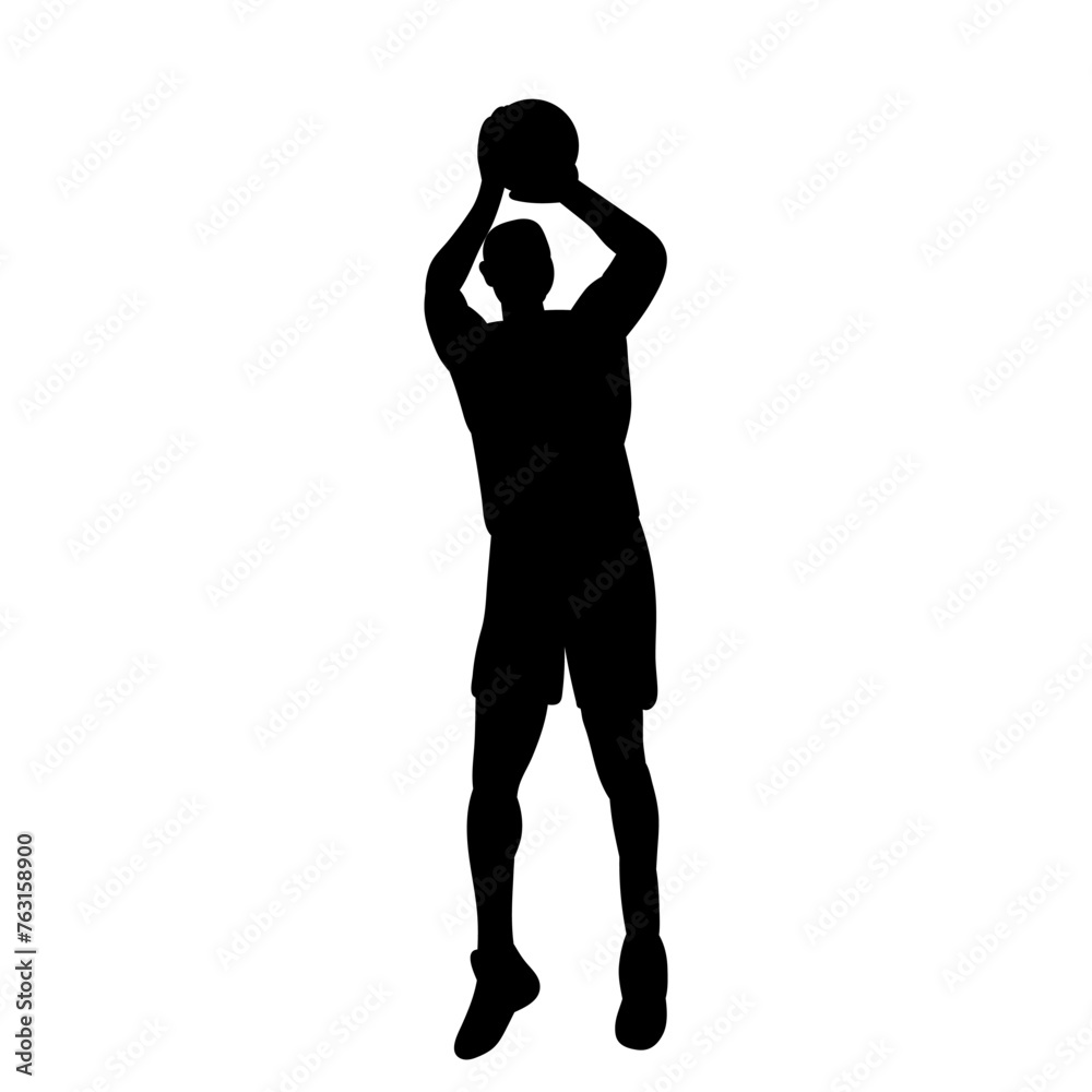 man playing basketball silhouette on white background, vector