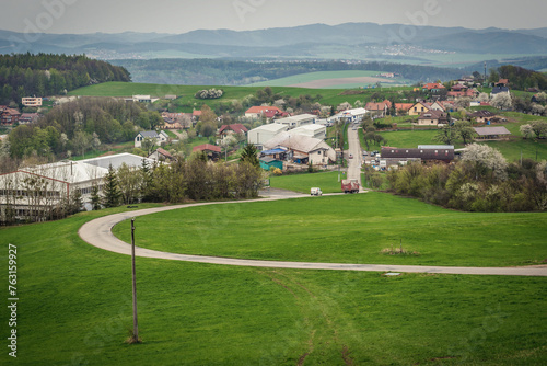 Aerial view of Jaroslavice district of Zlin city, Czech Republic photo