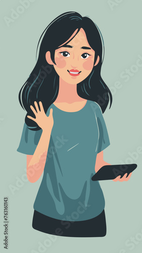 girl with phone, flat vector illustration, woman llustration, vector art, digital art