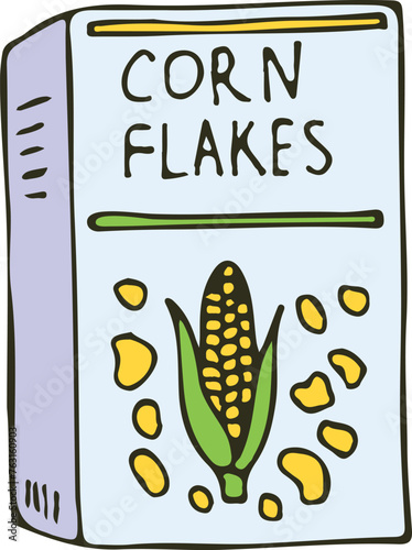 Corn flakes box doodle. Natural product package