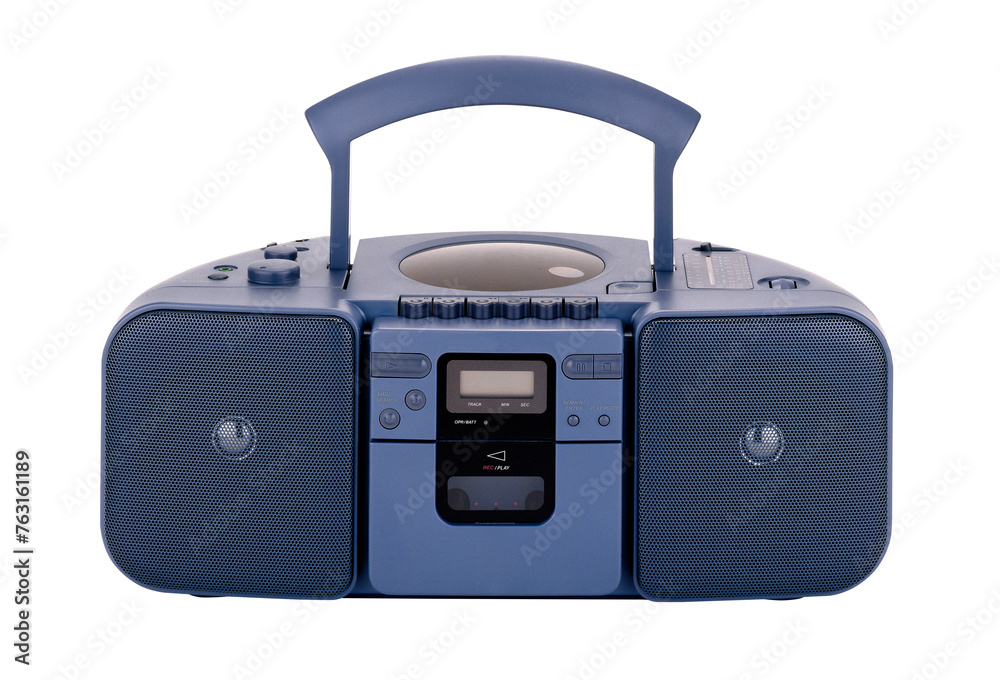 Blue stereo CD radio cassette recorder isolated on white