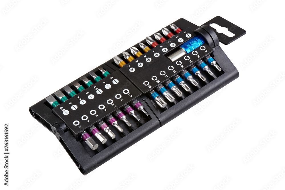 Box of different screwdriver head isolated . Box of different screwdriver head isolated .