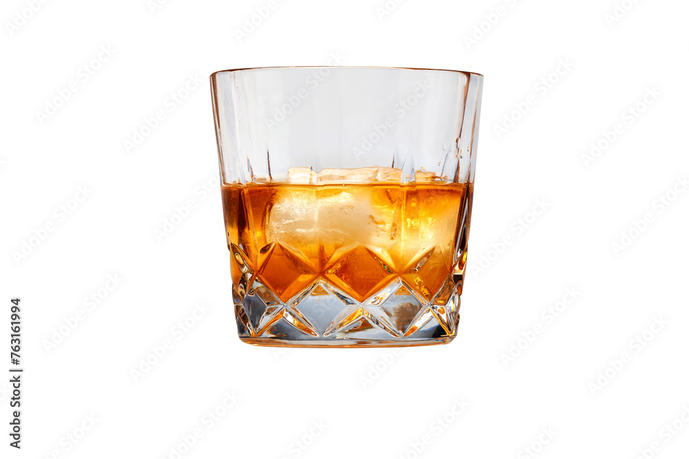 Perfect glass of whiskey and ice isolated