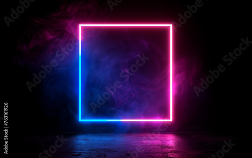 Vibrant square rectangle frame: dynamic two-tone neon motion graphic against sleek black studio backdrop
