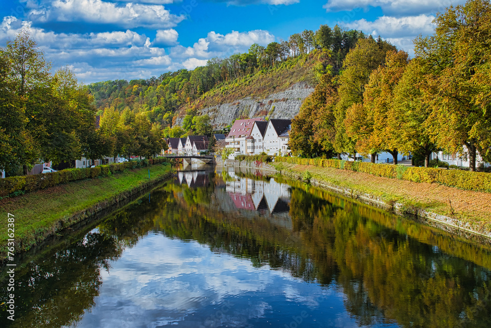 An image of the River Neckar at Sulz in Germany - obrazy, fototapety, plakaty 