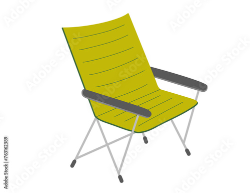 Camping portable green chair vector cartoon flat illustration. Picnic folding chair icon isolated on white background