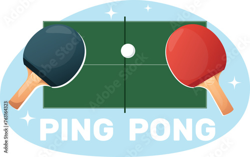 Ping Pong concept, table tennis table and rackets with ball
