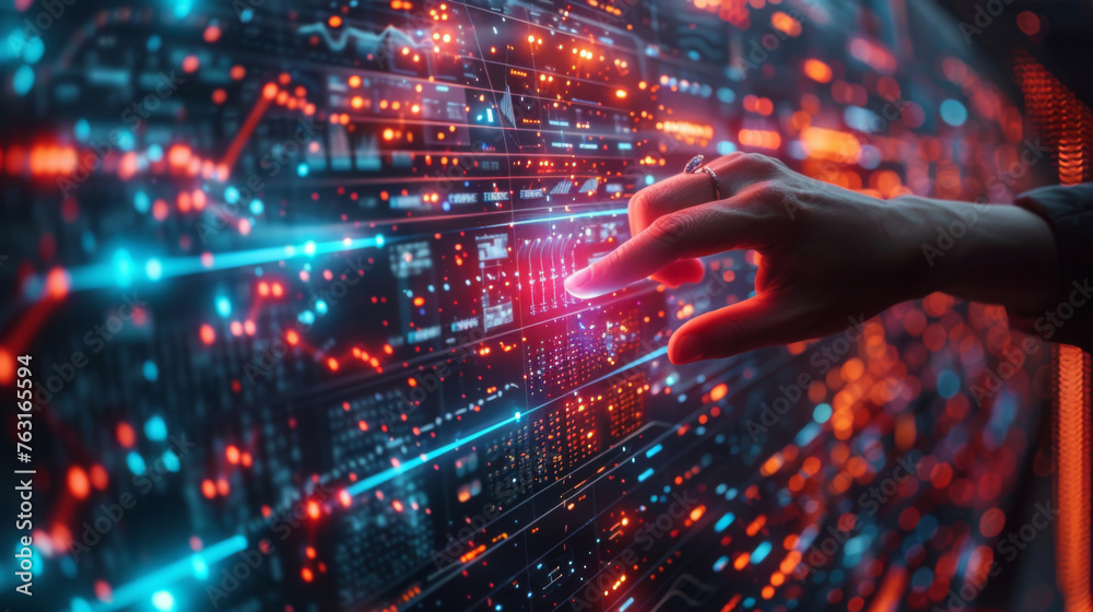 Digital analytics data visualization. Big data. Network connection. Finger touching display. Artificial intelligence technology. Digital tech. Digital analytics data visualization. Big data. Network connection. Finger touching display. Artificial intelligence technology. Digital tech.