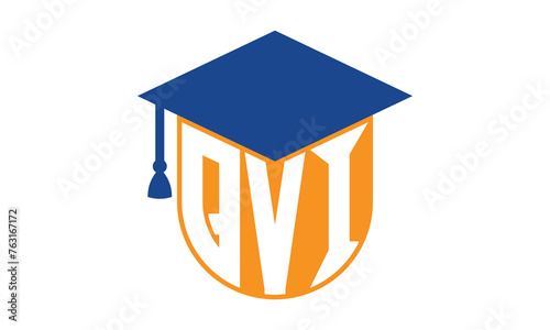 QVI initial letter academic logo design vector template. school college logo, university logo, graduation cap logo, institute logo, educational logo, library logo, teaching logo, book shop, varsity photo