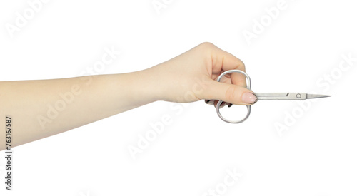 manicure scissors in hand isolated from background