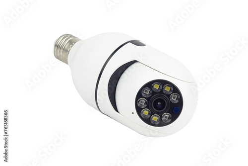 Outdoor CCTV camera in the form of a light bulb, isolated from the background © Nikolay