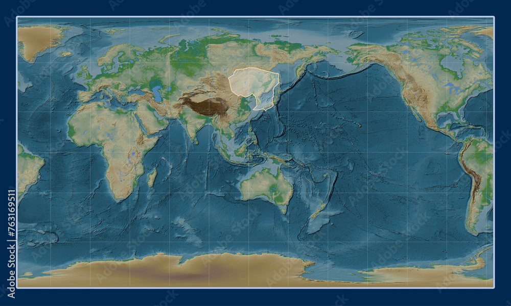 Amur tectonic plate. Physical. Patterson Cylindrical.