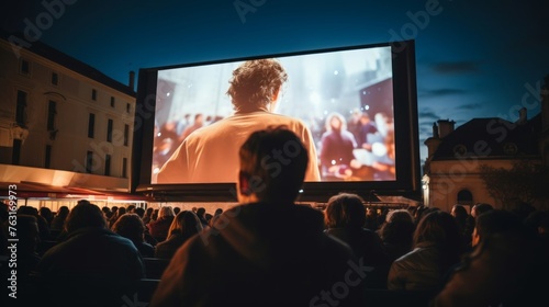 Cinema usher at outdoor screening under night sky glow unique cinematic ambiance