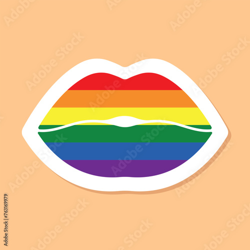 LGBT kiss symbol pride flag, rainbow flag colors vector design element, Pride Month lips sticker