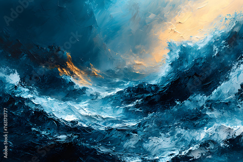 Abstract Sea Painting with heavy textures  Power of Nature - Painted Seascape Background
