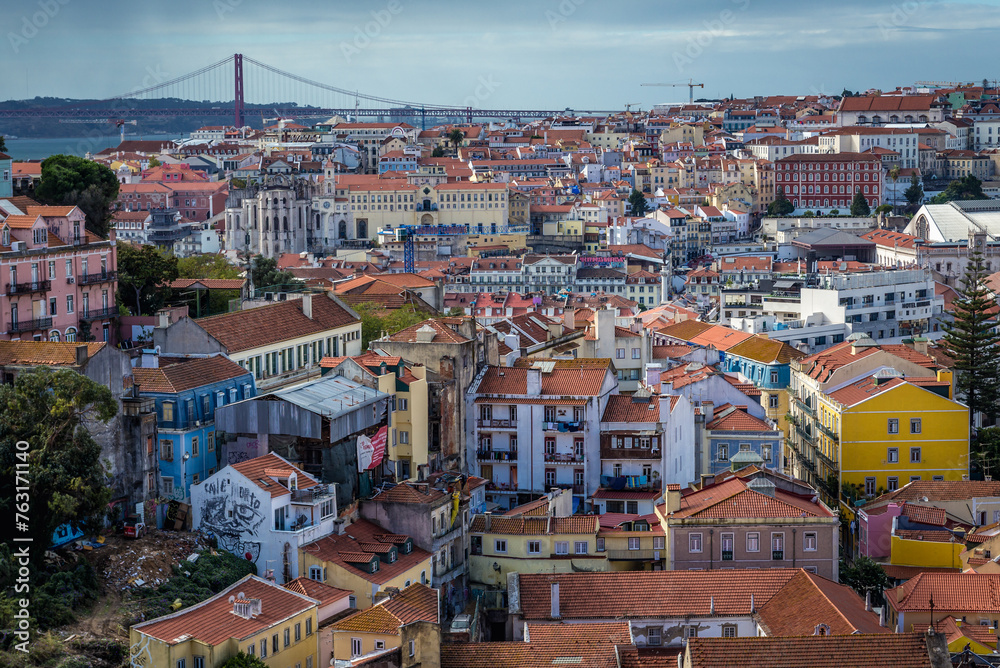 Aerial view from Miradouro da Graca viewing point in Lisbon city, Portugal