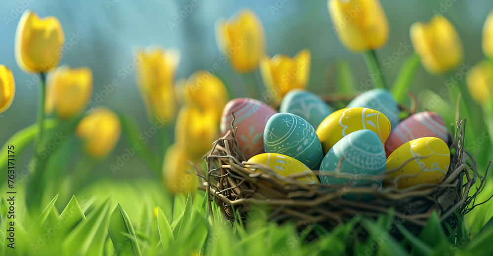 Fototapeta premium easter eggs in grass