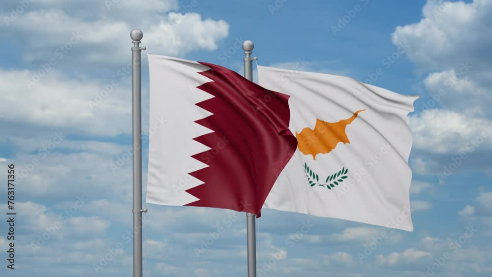 Cyprus and Qatar two flags waving together, looped video, two country relations concept Cyprus and Qatar two flags waving together, looped video, two country relations concept