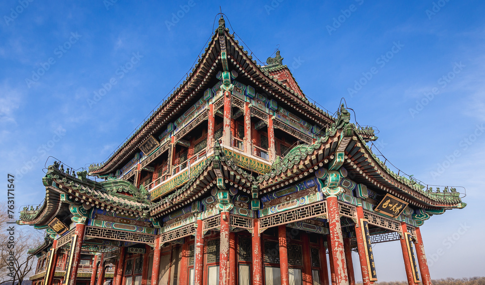 Jingming Tower on West Causeway over Kunming Lake, Summer Palace in Beijing, China Jingming Tower on West Causeway over Kunming Lake, Summer Palace in Beijing, China