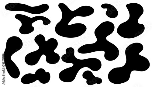 Irregular blob shape asymmetric black elements. Vector illustration set. Amoeba