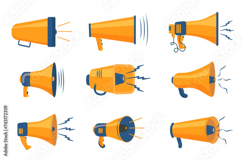 Megaphone vector flat icons - creative process, business and finance, office and business, shopping and commerce