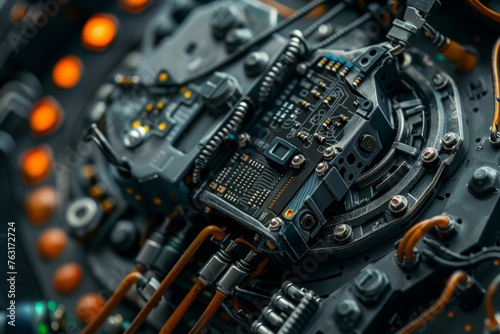 Detailed close-up of a complex machine showcasing an array of wires and circuitry, illustrating the advanced technology used in robotics research