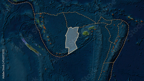 Volcanoes around the Conway Reef plate. Satellite map