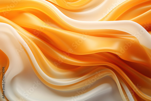 Abstract orange background with waves of silk fabric.
