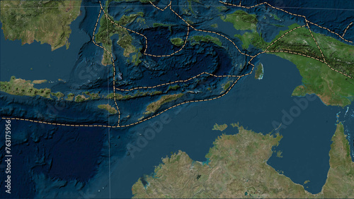 Near Timor plate. Boundaries. Satellite map
