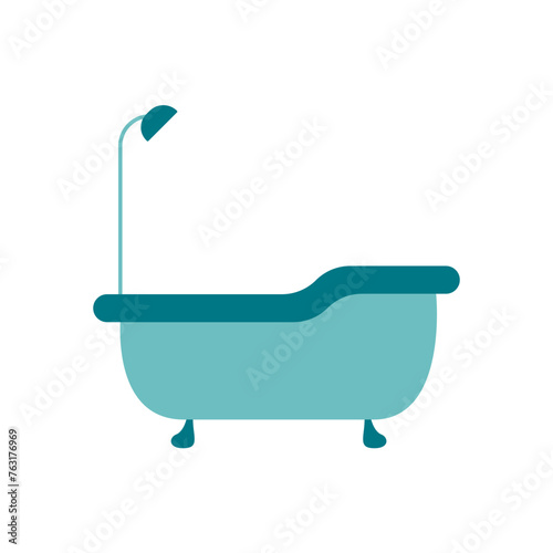 Bath icon vector. Bathroom color concept icon. Simple shower vector. A bathtub in a simple multi-colored style. Interior icon for web design. Bathroom furniture.