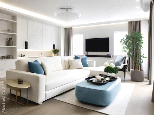 Modern apartment with bright lighting elegant furniture and  design with generative AI