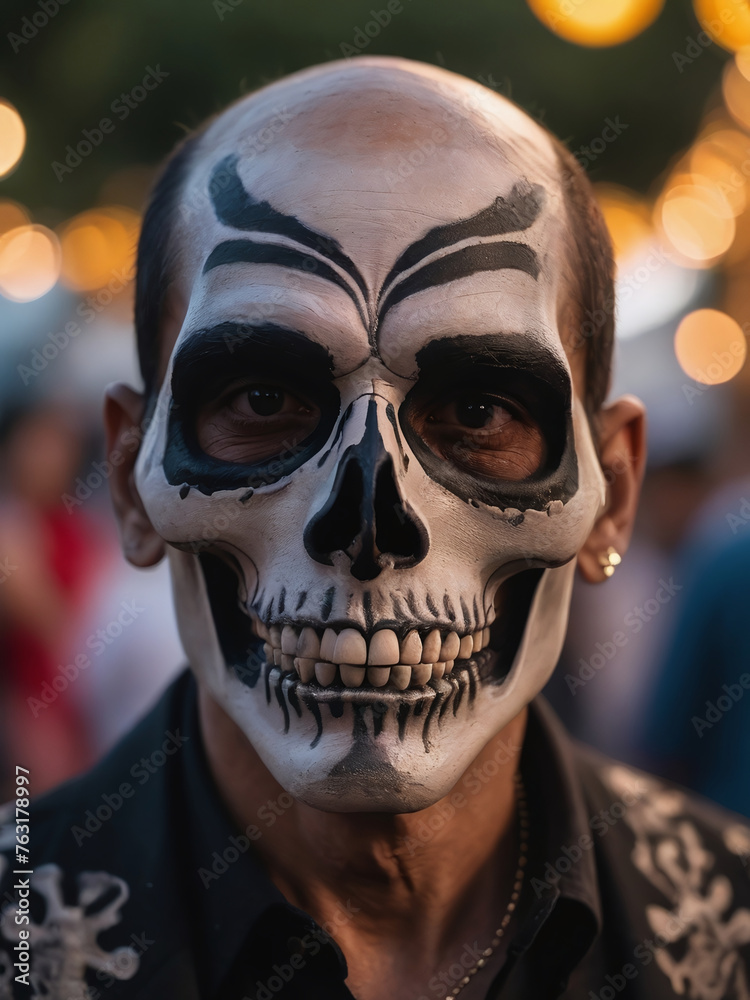 Photograph Of Man With Skeleton Face Paint At Cinco De Mayo Photograph Of Man With Skeleton Face Paint At Cinco De Mayo