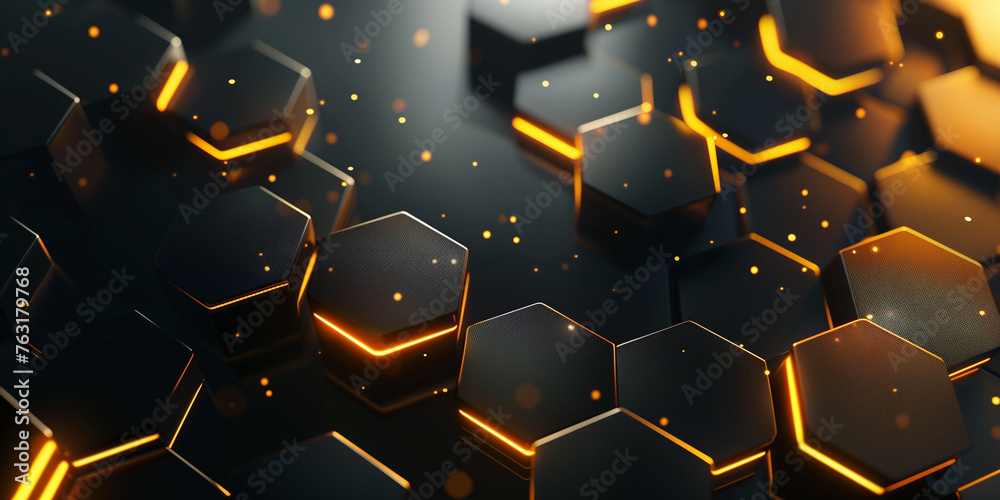 Abstract background with glowing hexagons. 3d rendering, 3d illustration.