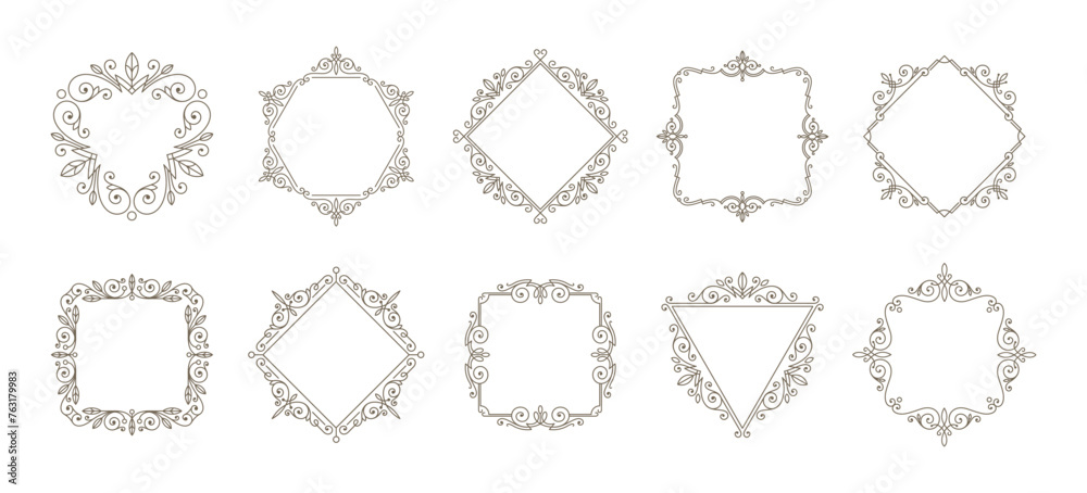 Set of flourishes calligraphic elegant ornamental frames. Vector illustration. Elements for logo or identity design.