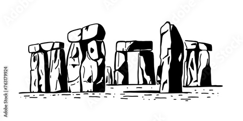 Stonehenge stone landscape on the field. Vector illustration on white background