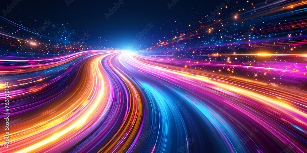 Abstract Background With Glowing Neon Curvy Lines - A Colorful Light Trails In The Sky Abstract Background With Glowing Neon Curvy Lines - A Colorful Light Trails In The Sky