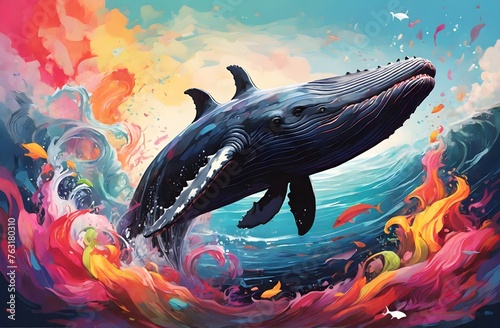 A huge Baleen Whale swims across the ocean photo