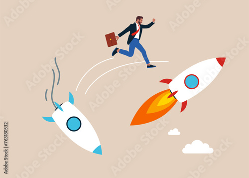 Falling rocket. Rocket crash. Ditch the falling rocket. Flat vector illustration.