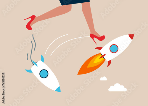 Ditch the falling rocket. Falling rocket due to a debt burden. Rocket crash. Flat vector illustration.