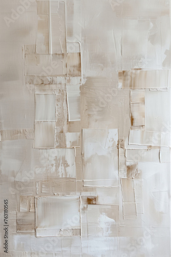 Minimalistic Wooden Squares Abstract Beige and White Painting