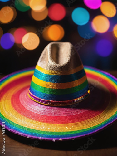 Photograph Of Rainbow Sombrero With Lights For May Festivities
