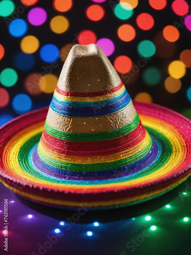 Photograph Of Rainbow Sombrero With Lights For May Festivities