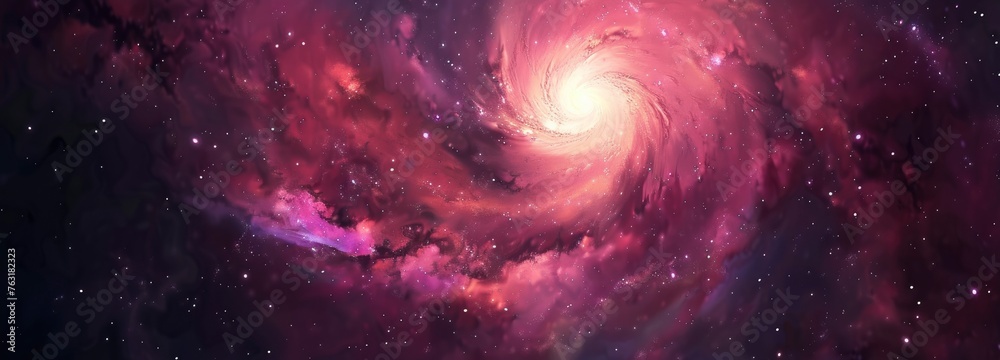 A spiral galaxy in space red and purple colors - obrazy, fototapety, plakaty 