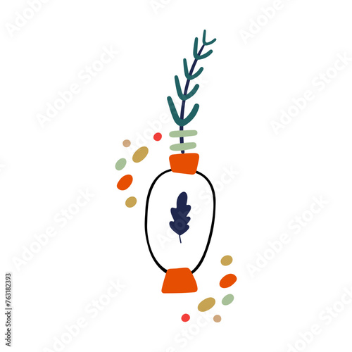 Autumn design in flat style, natural fall elements. Hand-drawn abstract vase with fruits and berries. Decorative Isolated vector illustration on white background for postcards, textiles, websites