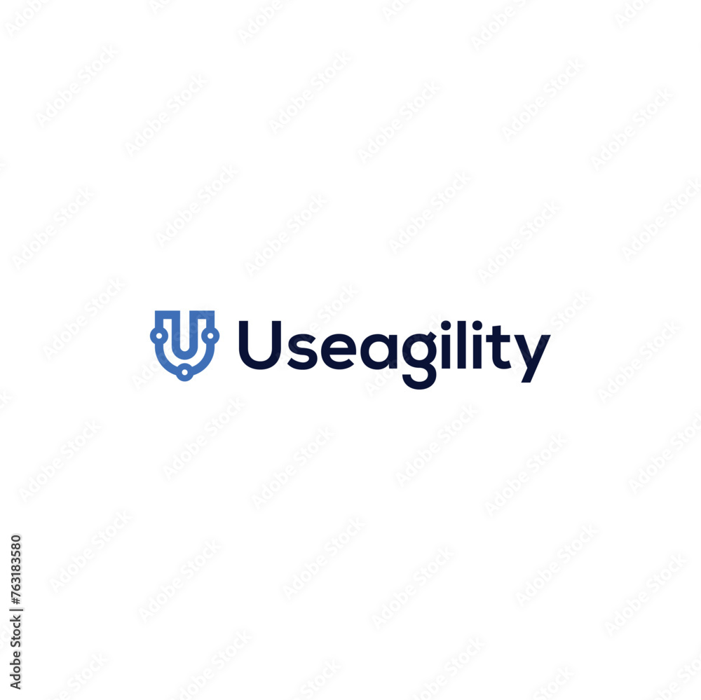 blue letter U technology logo design