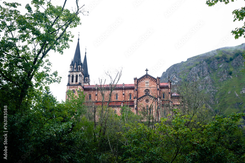 Side view of the Basilica of Covadonga. Asturias - Spain