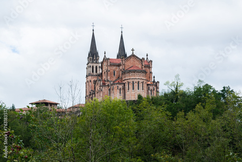 View of Basilica of Covadonga on top of the hill. Asturias - Spain